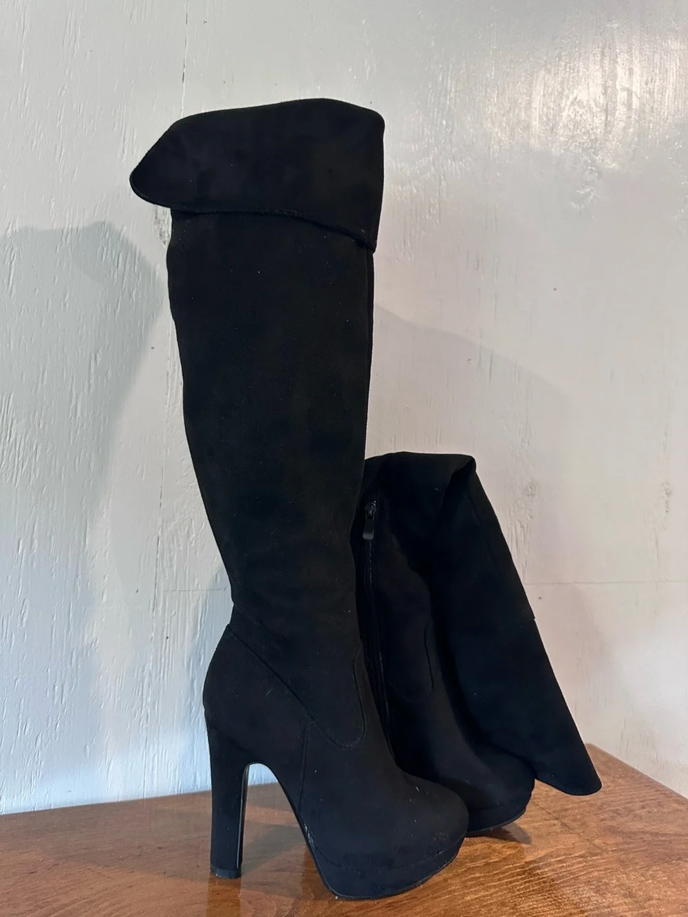 Dreampairs Women's Black Knee-High Platform Heel Boots